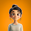 3D female avatar with dark hair tied back, wearing a grey top, orange background.